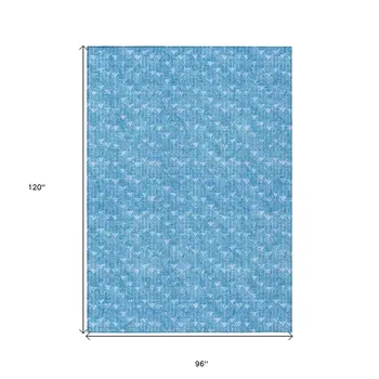 8' X 10' Blue Geometric Washable Indoor Outdoor Area Rug
