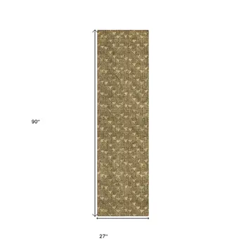 8' Runner Brown Geometric Washable Non Skid Indoor Outdoor Runner Rug