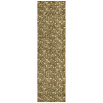 8' Runner Brown Geometric Washable Non Skid Indoor Outdoor Runner Rug