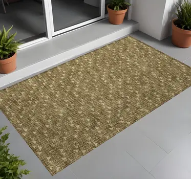 3' X 5' Brown Geometric Washable Non Skid Indoor Outdoor Area Rug