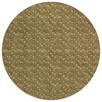 8' Round Brown Round Geometric Washable Non Skid Indoor Outdoor Area Rug