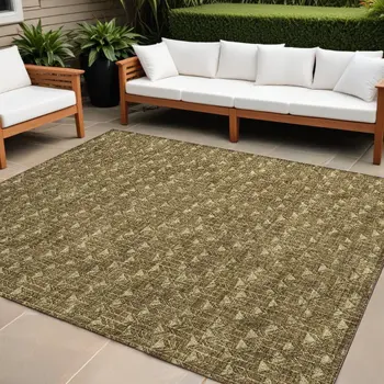 10' X 14' Brown Geometric Washable Non Skid Indoor Outdoor Area Rug