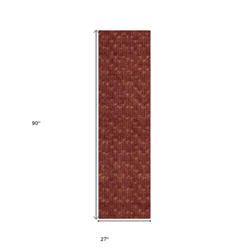 8' Runner Burgundy Geometric Washable Non Skid Indoor Outdoor Runner Rug