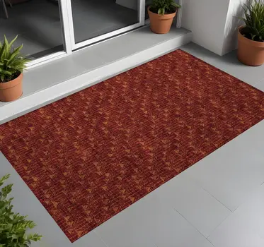 3' X 5' Burgundy Geometric Washable Non Skid Indoor Outdoor Area Rug