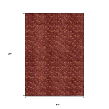 5' X 8' Burgundy Geometric Washable Non Skid Indoor Outdoor Area Rug