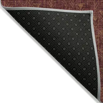 5' X 8' Burgundy Geometric Washable Non Skid Indoor Outdoor Area Rug