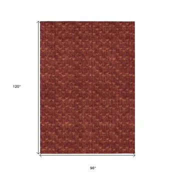 8' X 10' Burgundy Geometric Washable Non Skid Indoor Outdoor Area Rug