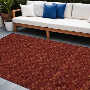 10' X 14' Burgundy Geometric Washable Non Skid Indoor Outdoor Area Rug