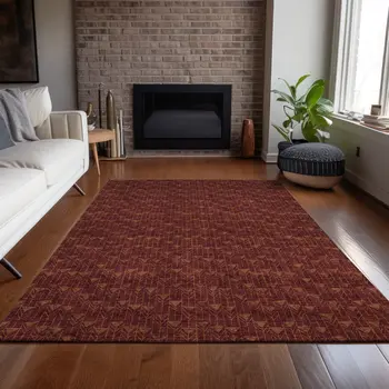 10' X 14' Burgundy Geometric Washable Non Skid Indoor Outdoor Area Rug