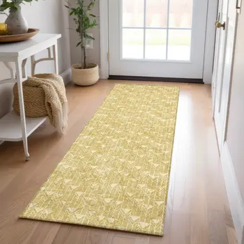 8' Runner Gold Geometric Washable Non Skid Indoor Outdoor Runner Rug