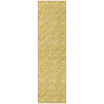8' Runner Gold Geometric Washable Non Skid Indoor Outdoor Runner Rug