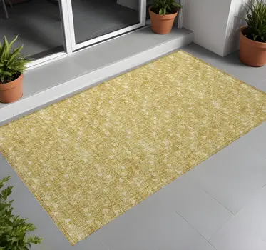 3' X 5' Gold Geometric Washable Non Skid Indoor Outdoor Area Rug