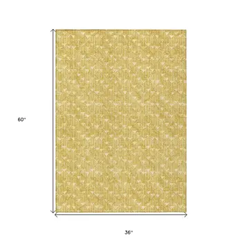 3' X 5' Gold Geometric Washable Non Skid Indoor Outdoor Area Rug