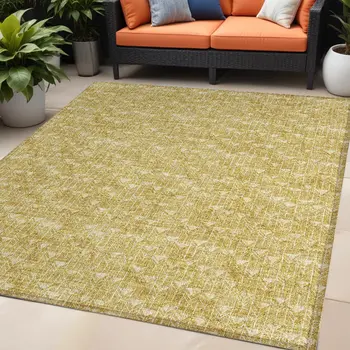 5' X 8' Gold Geometric Washable Non Skid Indoor Outdoor Area Rug