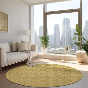 8' Round Gold Round Geometric Washable Non Skid Indoor Outdoor Area Rug
