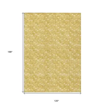 10' X 14' Gold Geometric Washable Non Skid Indoor Outdoor Area Rug