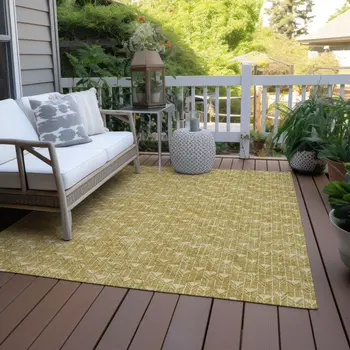 10' X 14' Gold Geometric Washable Non Skid Indoor Outdoor Area Rug