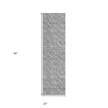 8' Gray Geometric Washable Non Skid Indoor Outdoor Runner Rug