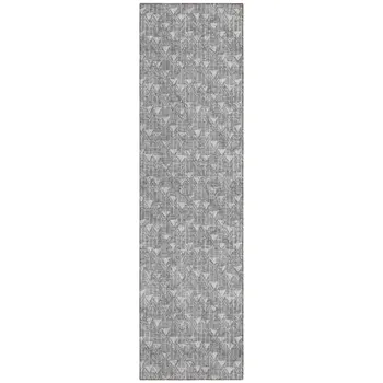 8' Gray Geometric Washable Non Skid Indoor Outdoor Runner Rug