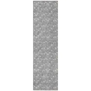 8' Gray Geometric Washable Non Skid Indoor Outdoor Runner Rug