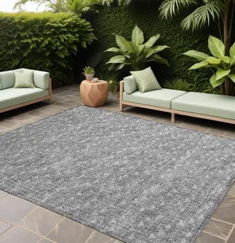 8' X 10' Gray Geometric Washable Non Skid Indoor Outdoor Area Rug