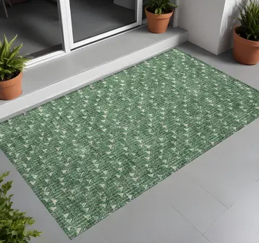 3' X 5' Sage Geometric Washable Non Skid Indoor Outdoor Area Rug