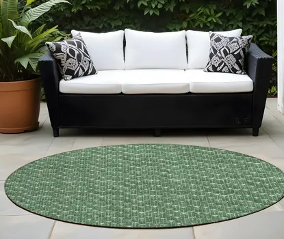 8' Sage Round Geometric Washable Indoor Outdoor Area Rug