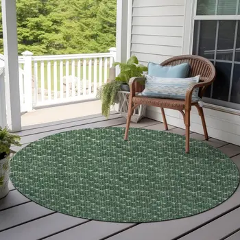 8' Sage Round Geometric Washable Indoor Outdoor Area Rug