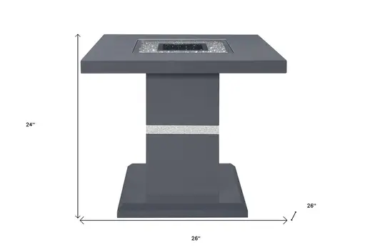 24" Dark Gray and Silver Faux Crystals Glass and Wood Square Pedestal End Table