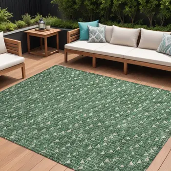 10' X 14' Sage Geometric Washable Indoor Outdoor Area Rug