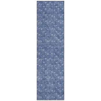 8' Runner Navy Blue Geometric Washable Non Skid Indoor Outdoor Runner Rug