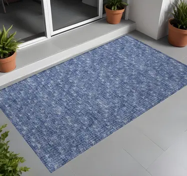 3' X 5' Navy Blue Geometric Washable Non Skid Indoor Outdoor Area Rug