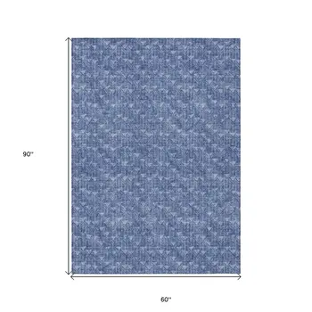 5' X 8' Navy Blue Geometric Washable Non Skid Indoor Outdoor Area Rug