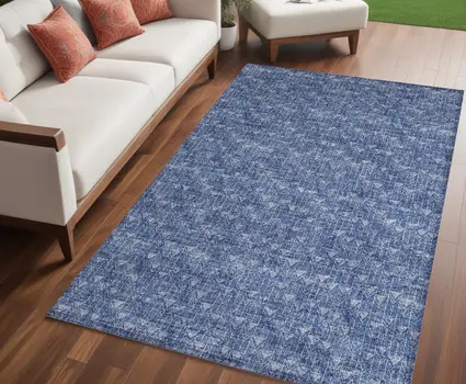 5' X 8' Navy Blue Geometric Washable Non Skid Indoor Outdoor Area Rug