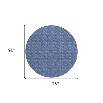 8' Round Navy Blue Round Geometric Washable Non Skid Indoor Outdoor Area Rug