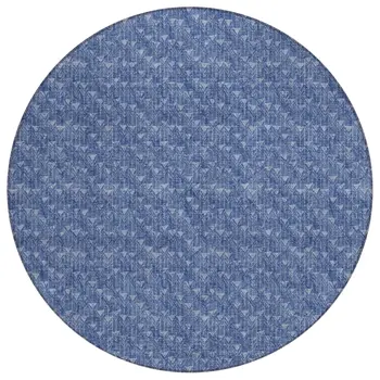 8' Round Navy Blue Round Geometric Washable Non Skid Indoor Outdoor Area Rug