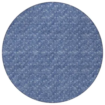 8' Round Navy Blue Round Geometric Washable Non Skid Indoor Outdoor Area Rug