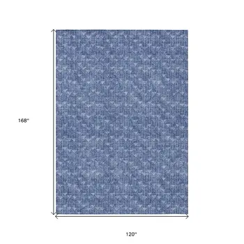 10' X 14' Navy Blue Geometric Washable Non Skid Indoor Outdoor Area Rug