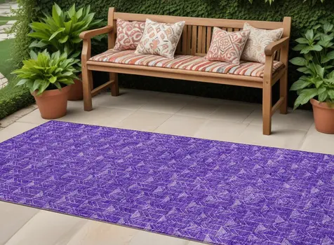 8' Runner Purple Geometric Washable Non Skid Indoor Outdoor Runner Rug