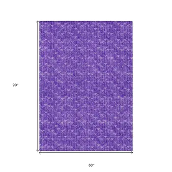 5' X 8' Purple Geometric Washable Non Skid Indoor Outdoor Area Rug