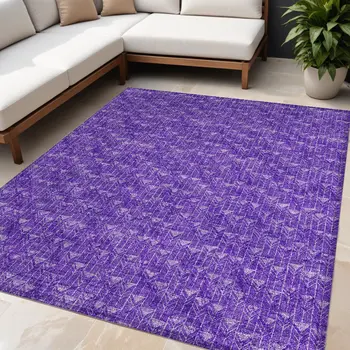 5' X 8' Purple Geometric Washable Non Skid Indoor Outdoor Area Rug