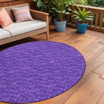 8' Round Purple Round Geometric Washable Non Skid Indoor Outdoor Area Rug