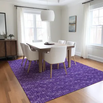 9' X 12' Purple Geometric Washable Non Skid Indoor Outdoor Area Rug