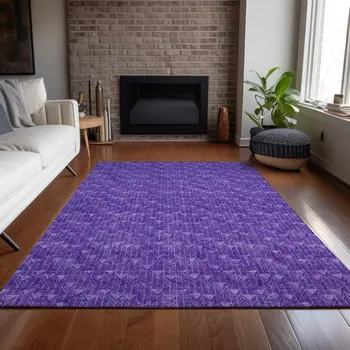 9' X 12' Purple Geometric Washable Non Skid Indoor Outdoor Area Rug