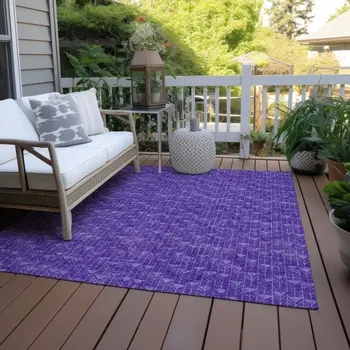 10' X 14' Purple Geometric Washable Non Skid Indoor Outdoor Area Rug