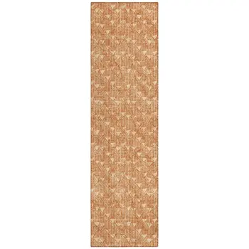 8' Runner Bronze Geometric Washable Non Skid Indoor Outdoor Runner Rug
