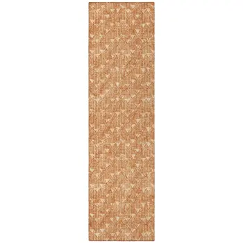 8' Runner Bronze Geometric Washable Non Skid Indoor Outdoor Runner Rug