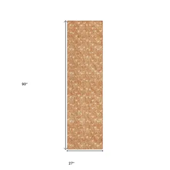 8' Runner Bronze Geometric Washable Non Skid Indoor Outdoor Runner Rug