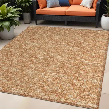 5' X 8' Bronze Geometric Washable Non Skid Indoor Outdoor Area Rug