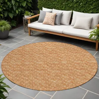 8' Round Bronze Round Geometric Washable Non Skid Indoor Outdoor Area Rug